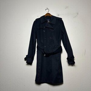 Brooks Brother Trench Coat Jacket Women 10 Outerwear Belted Black Cotton Prep